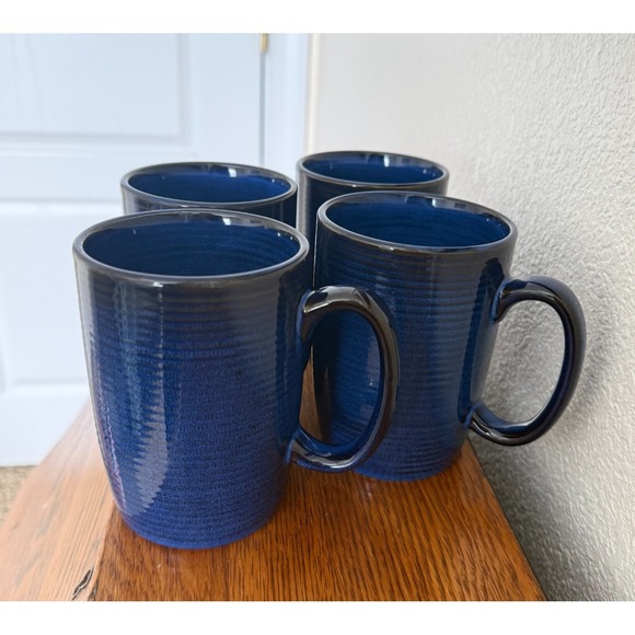Thomas O'Brien Vintage Modern Blue Stoneware Mugs Cups Set of 4 - Picture 9 of 9